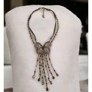 Vintage Y2K Romantic Gothic Butterfly Gunmetal Fairycore Necklace Signed V